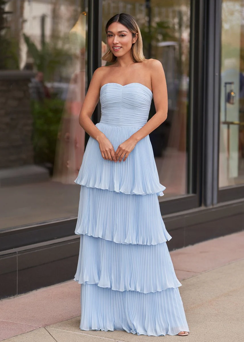 Strapless Emerald Green Ruffle Multi-Layer Long Prom Dress