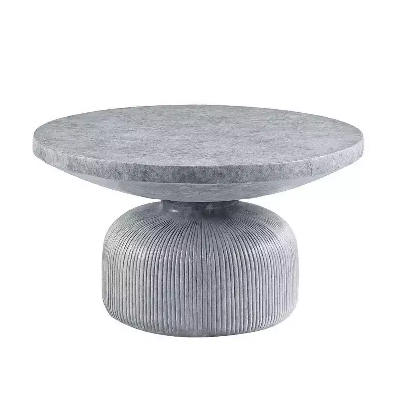 Royal Hampton 30 Inch Coffee Table, Round Naturalistic Design, Gray Durable Cement