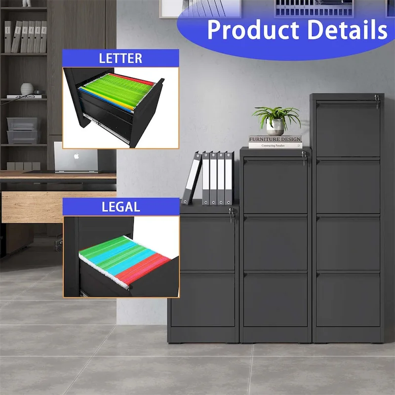 5 Drawer Vertical File Cabinet w/Lock Office Home Steel File Cabinet