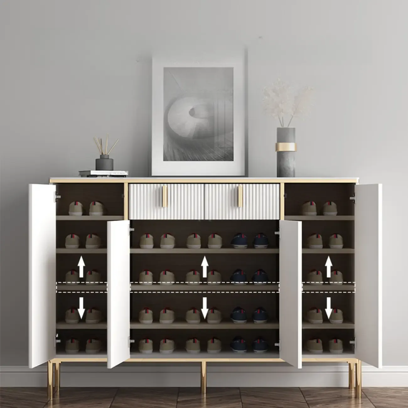 Glam Light Coffee Wood Entryway Shoe Cabinet