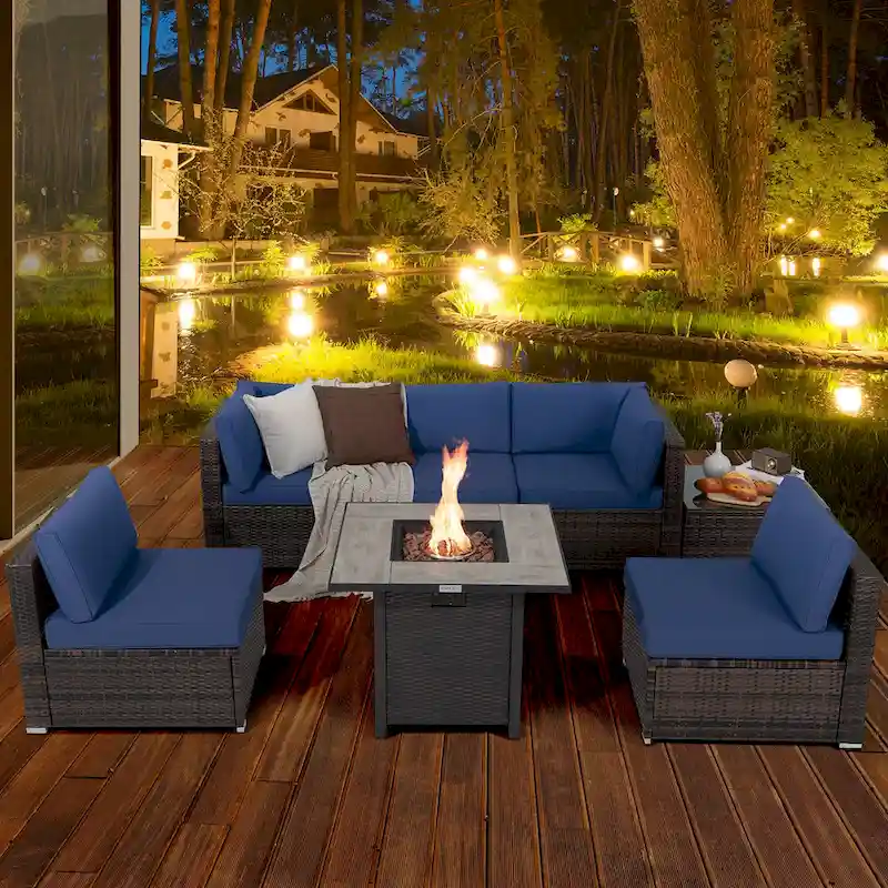 Costway 7PCS Patio Rattan Furniture Set 30 Fire Pit Table Cover - See Details