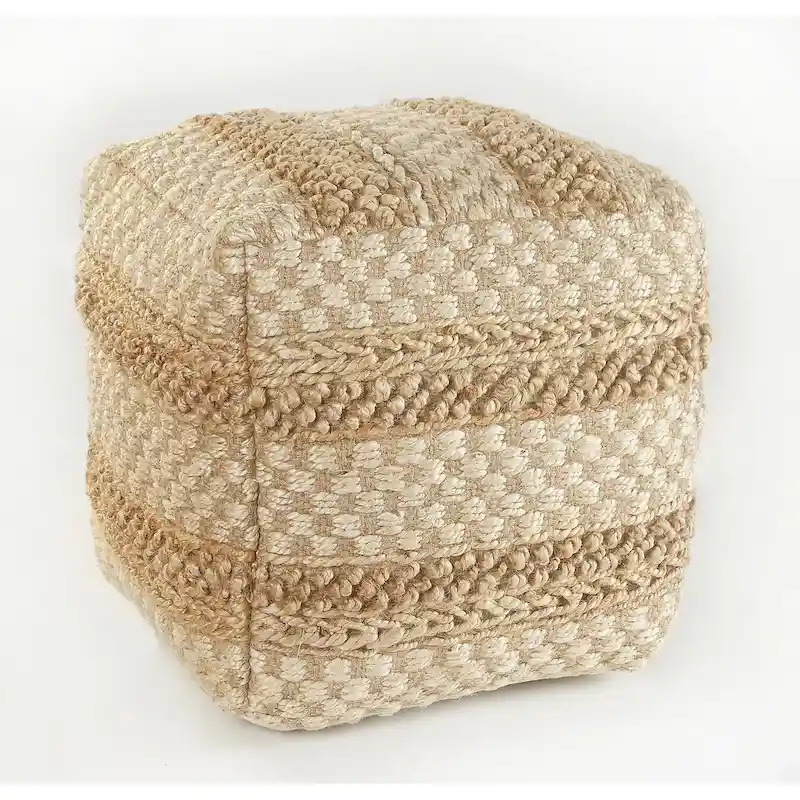 Natural Jute Checkered Pouf