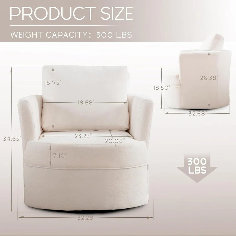 Swivel Accent Barrel Chair Round Arm Chair with Pillow