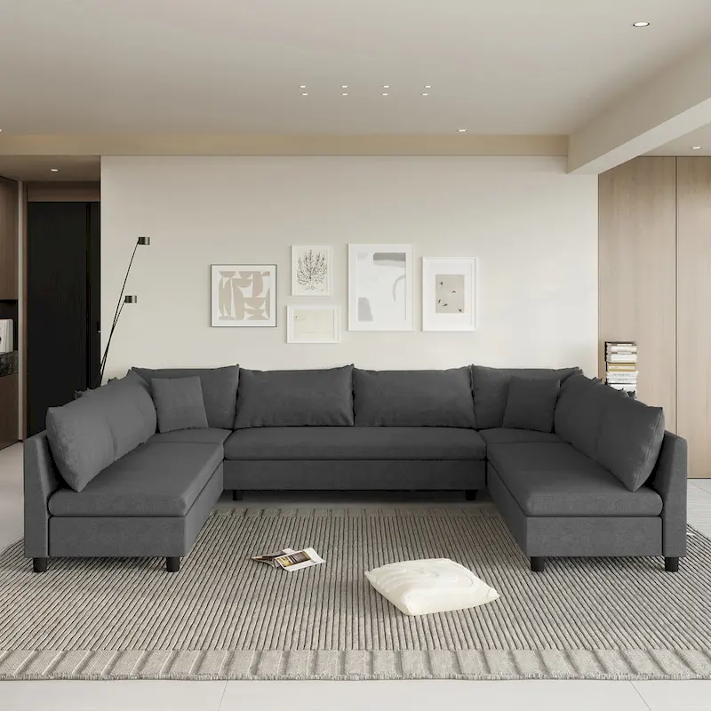 Modular Sectional Sofa, Reversible U Shaped Chenille Couch