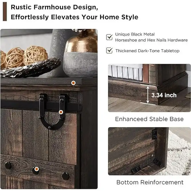Modern Grey Sideboard Buffet Cabinet with 3 Drawers & Adjustable Shelves