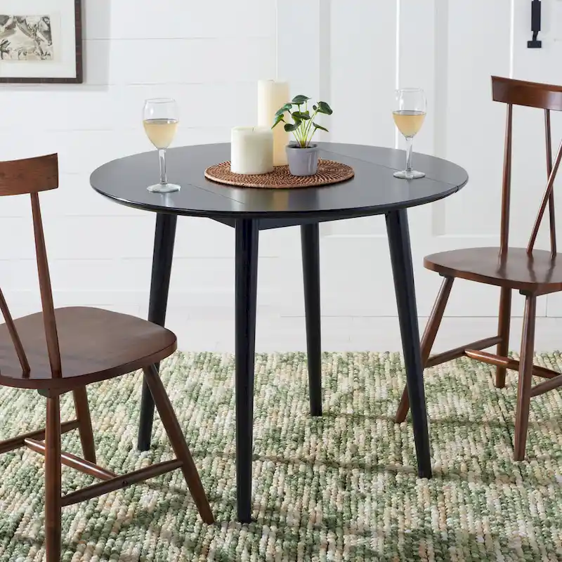 Dark Wood Folding Round Dining Table - Seats 2-4