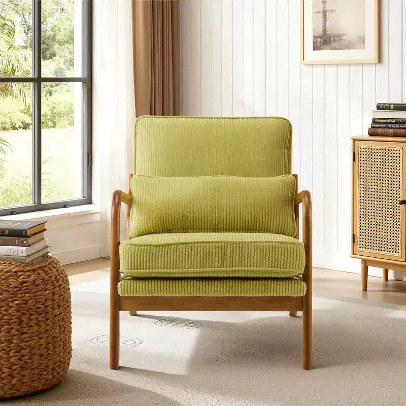 Karl Home 2Pcs Mid Century Solid Wood Accent Chair Upholstered Armchair with an Extra Pillow