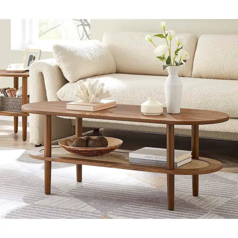 Colusa Modern Walnut Wooden Coffee Table with Shelf