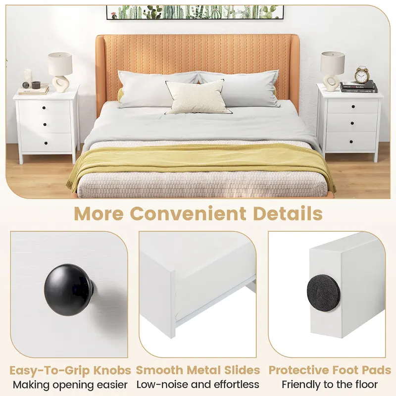 Gymax 3-Drawer Nightstand Wooden Bedside Table Modern Side End Table - See Details