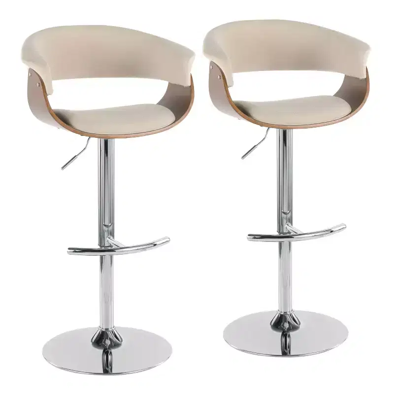 Set of 2 Vintage Mid-Century Modern Adjustable Barstools Cream: Swivel, Footrest, Polyester - LumiSource