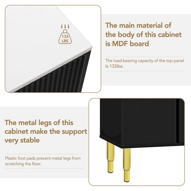 Modern Sideboard Buffet Cabinet with Gold Metal Legs