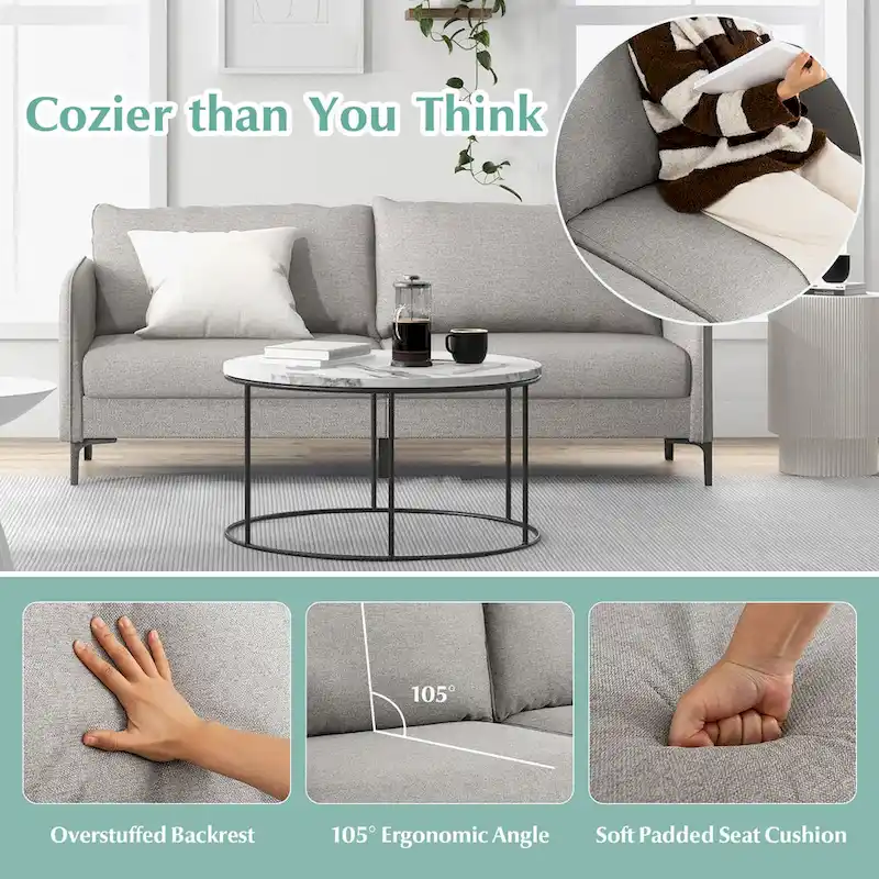 Modern 76 Loveseat Sofa Couch with Metal Legs Gray