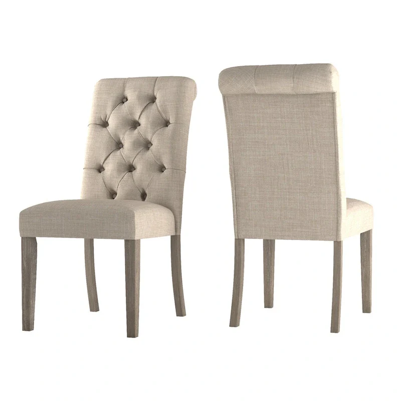 Benchwright Linen Tufted Dining Chair with Grey Finish Legs (Set of 2) by iNSPIRE Q Artisan