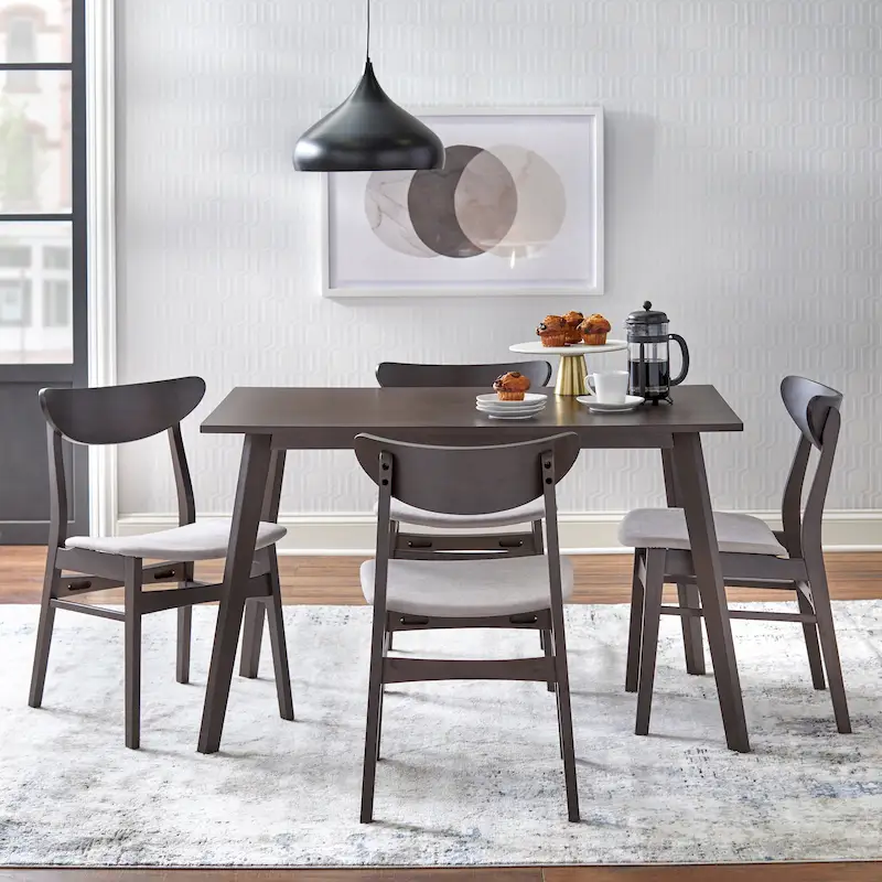 Walnut/Latte Brown Mid-Century Dining Set, Seats 4