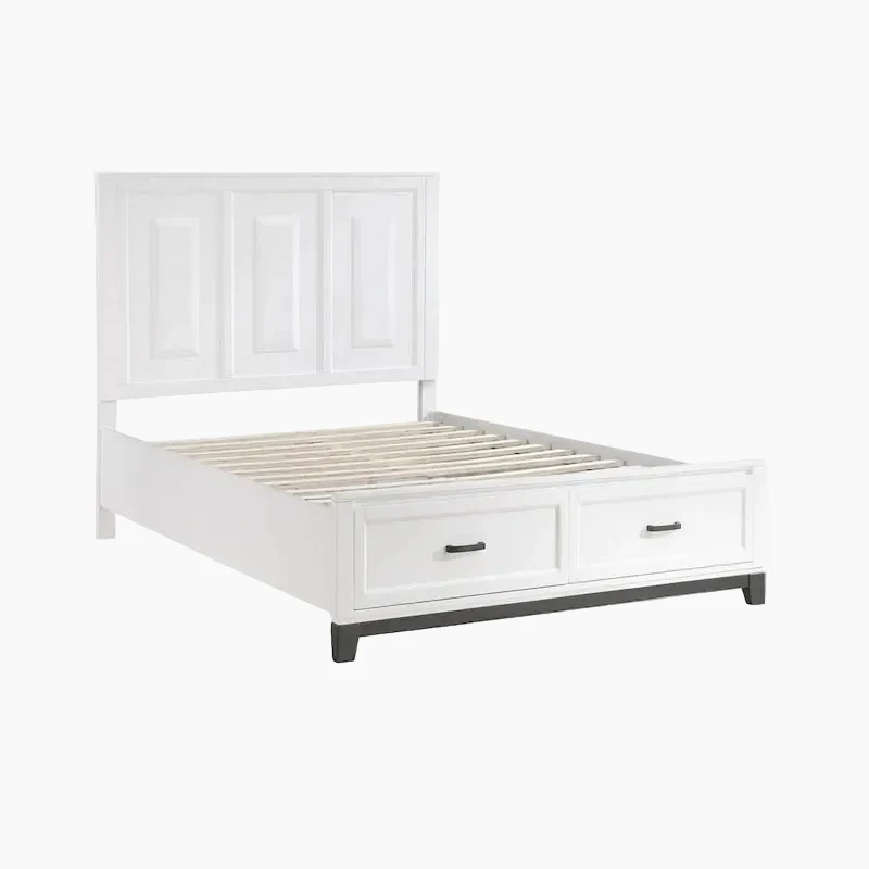 Queen Size Platform Bed with 2 Storage Drawers – White Wood Finish