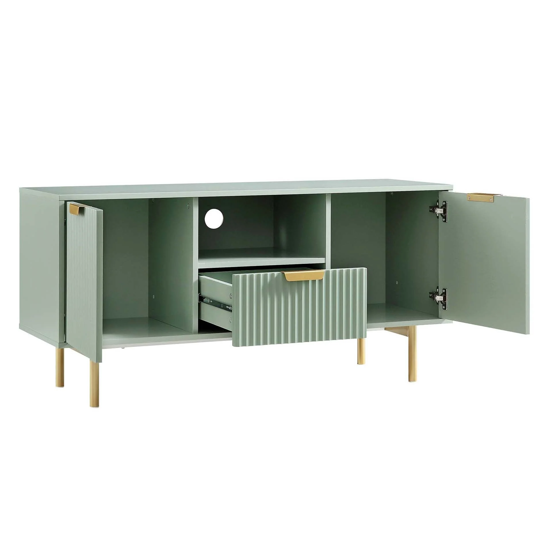 Ridged TV Media Unit, Matte Sage Green