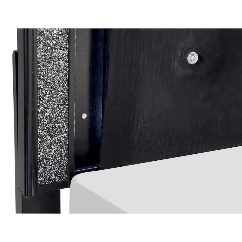 Fey Black LED Faux Leather Upholstered Tufted Bed