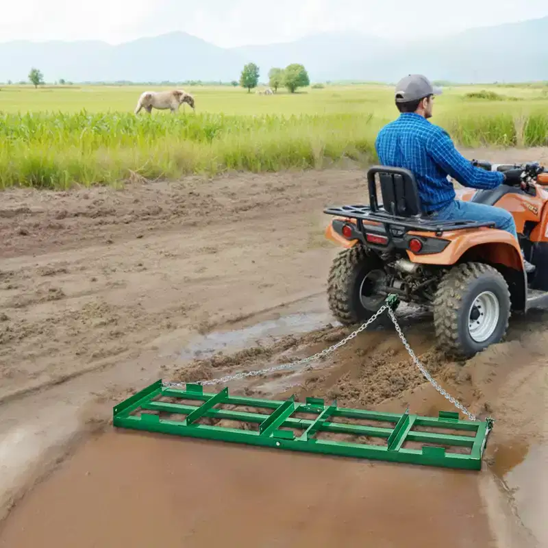 VEVOR Drag Harrow, 6 ft Heavy Duty Tow Behind Drag Harrow with Adjustable Bars & 72 in Chain, Driveway Grader Landscape Rake, Green