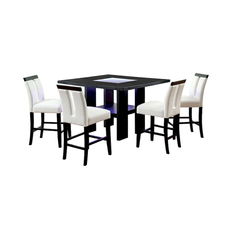 Blanton Contemporary Black Solid Wood LED 5-Piece Counter Height Dining Table Set by Furniture of America