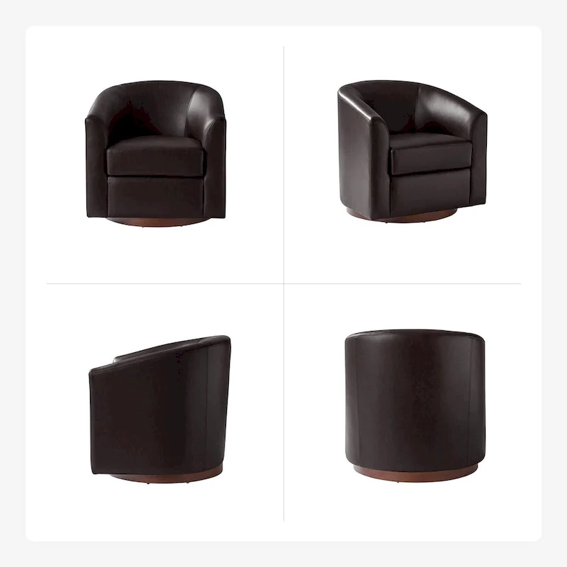 Haley Modern Swivel Barrel Faux Leather Chair with Solid Wood Base Set of 2 by HULALA HOME