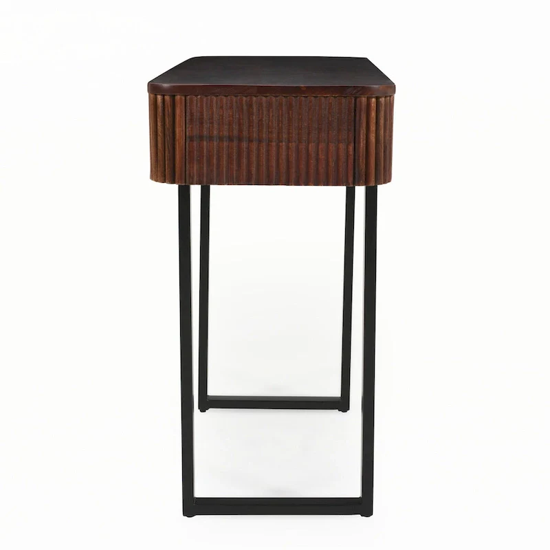 Solid Wood Entryway Table with Fluted Design,Honey and Black