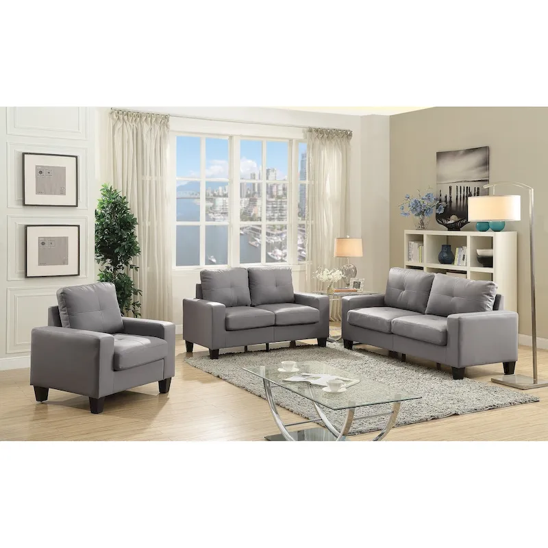 Newbury 71 in. W Flared Arm Faux Leather Straight Sofa - 32L x 71W x 36H