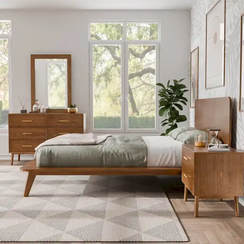 Furniture of America Beau Midcentury 4-Piece Low Profile Platform Bedroom Set