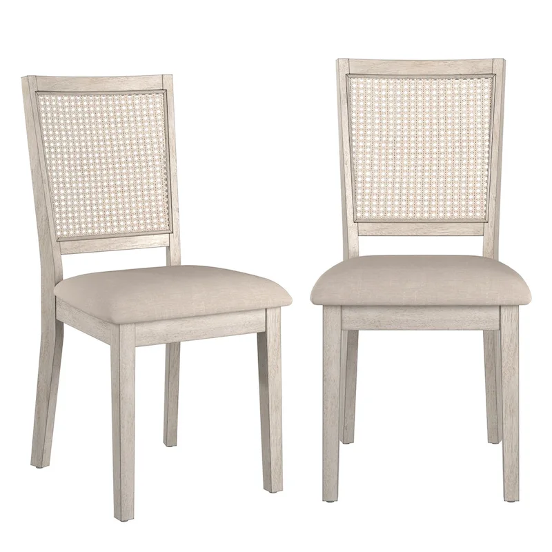 Ronda Beige Linen Rattan Back Dining Chairs (Set of 2)