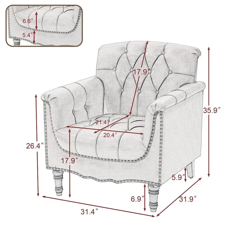 Modern Tufted Accent Armchair with Nailhead Trim Set of 2
