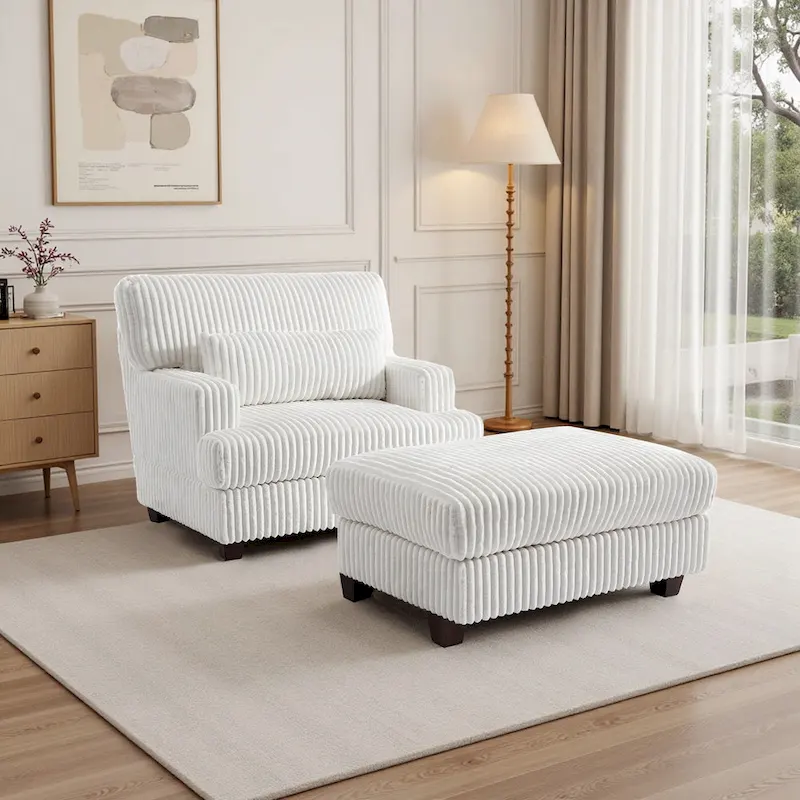 Dark Camel / Dark Gray / Beige / Gray Flannel Accent Chair with Ottoman – 1-Seat