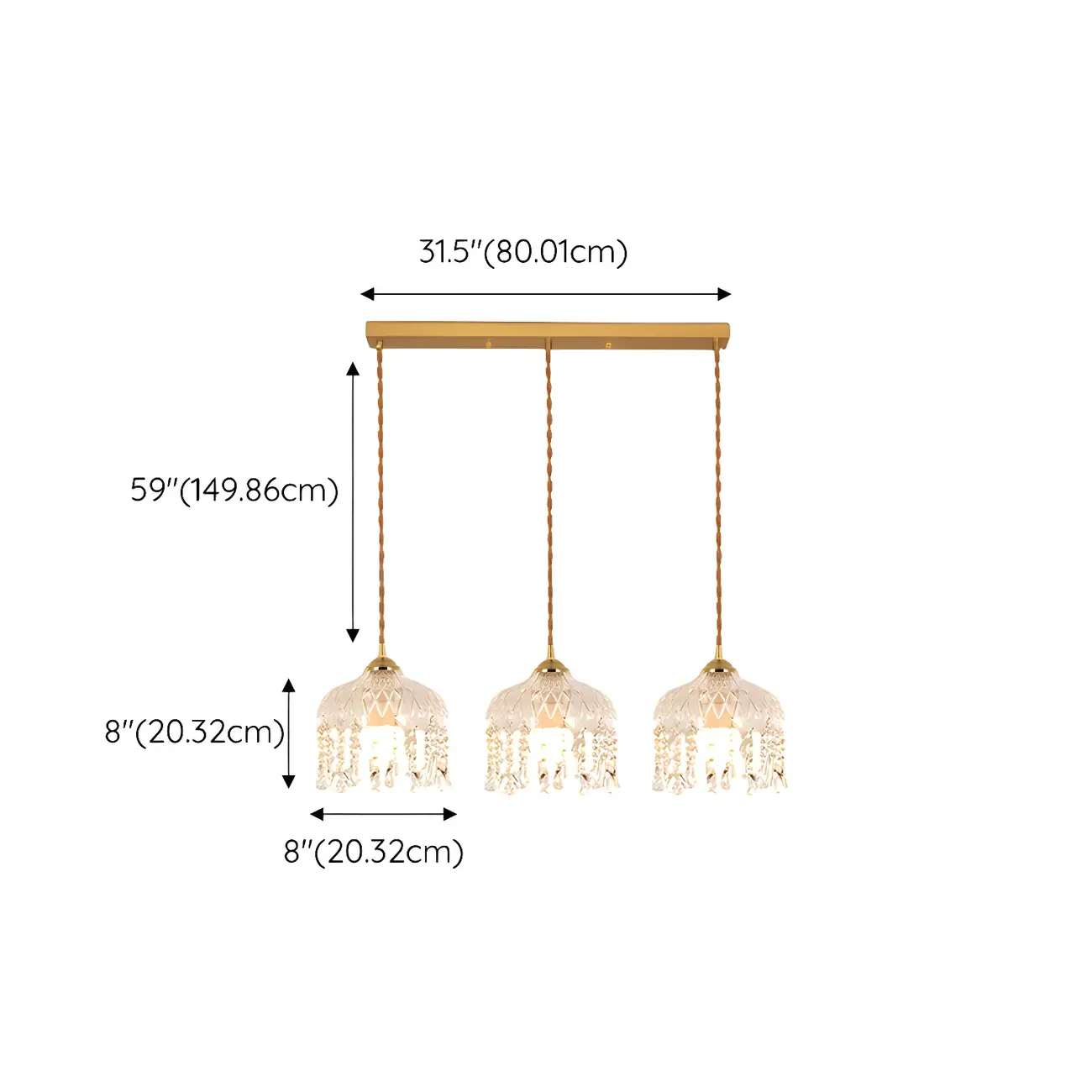 Elegant Glass-Crystal Gold Island Pendant Lights