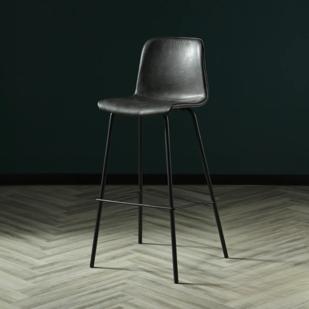 Industrial Metal Frame Leather Bar Stool with Footrest