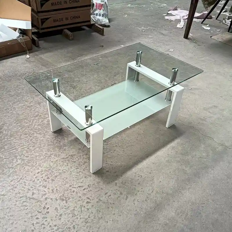 2-Layers Tempered Glass Coffee Table - 23.62 x 39.37 x 17.32