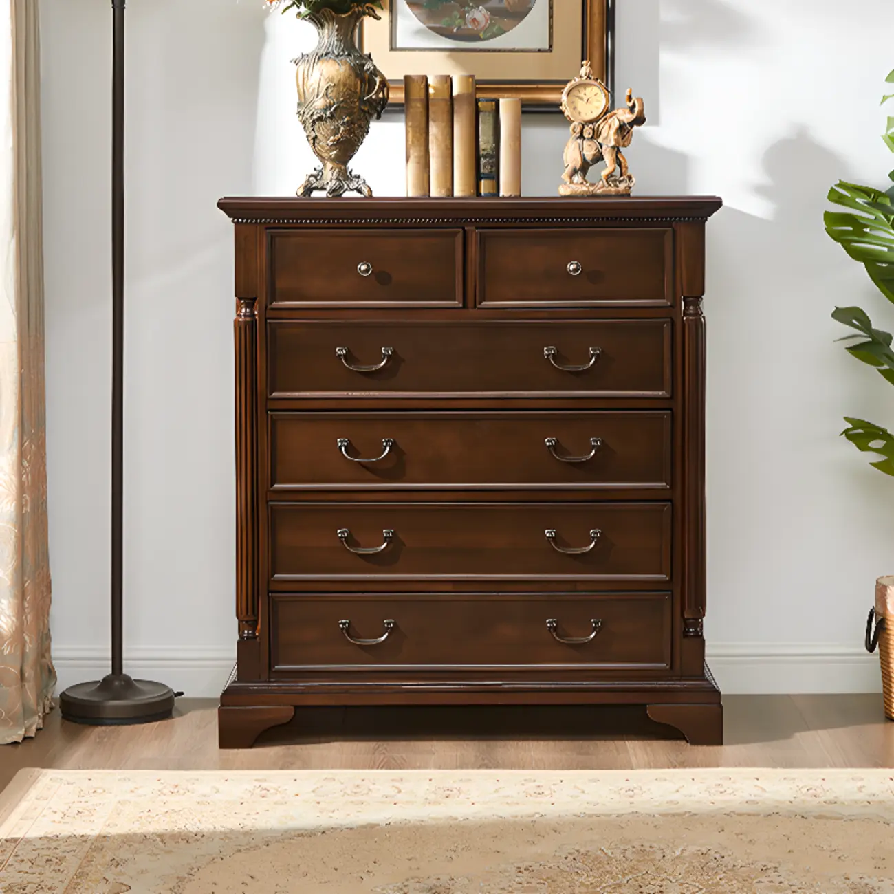 Classic Brown Wooden Double Dressers with 9-Drawers