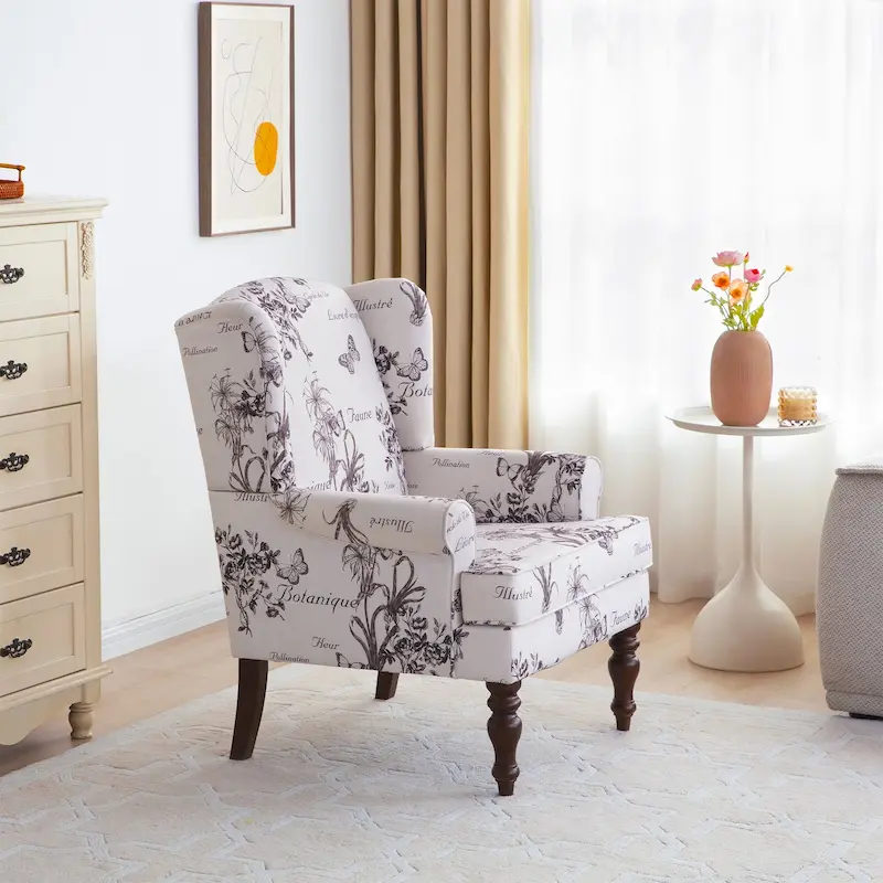 Upholstered Polyester Accent Armchair with Spiral Wood Legs and High-Resilient Cushion