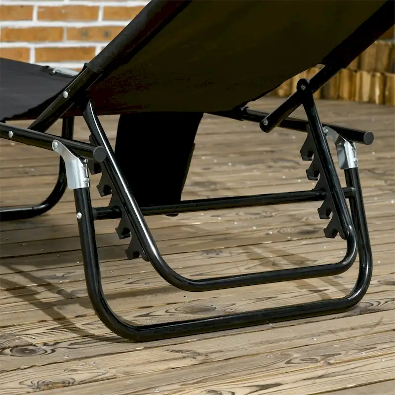 2 Piece Steel Frame Folding Chaise Lounge with Canopy Shade and Pocket