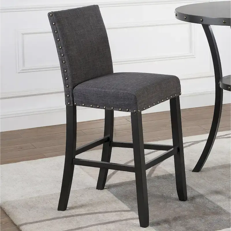 Biony 3-Piece 36 Round Espresso Bar Table with 2 Nail Head Barstools