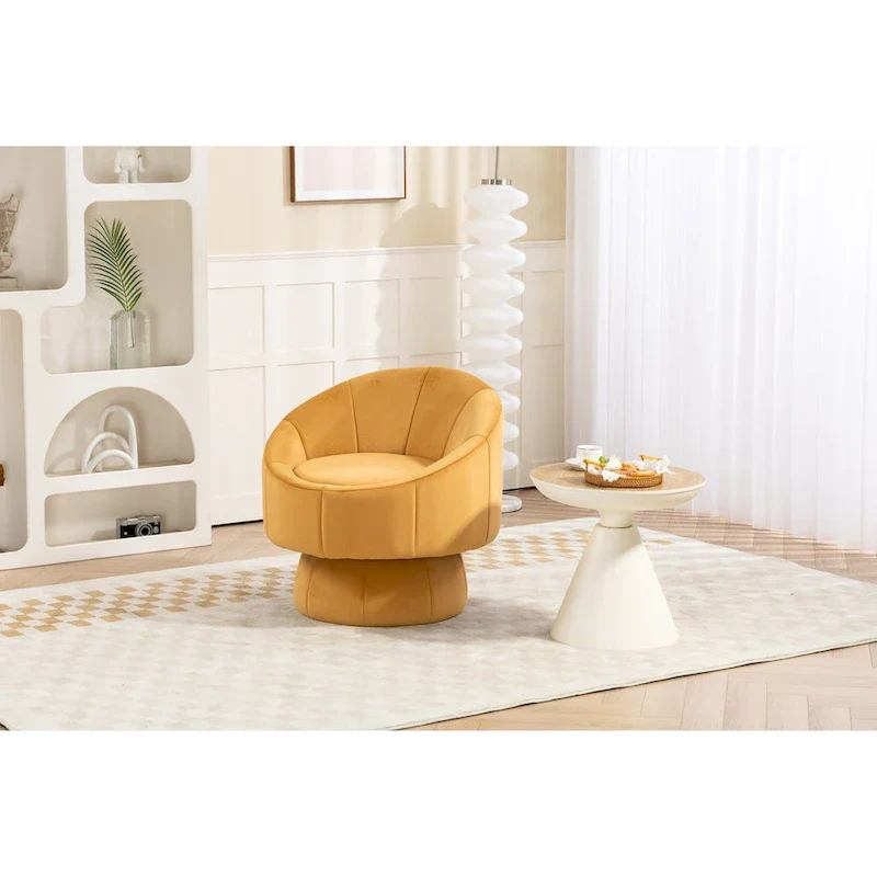 Modern 28.75 Velvet Upholstered 360 Swivel Accent Chair with Wood Frame and Waist Cushion