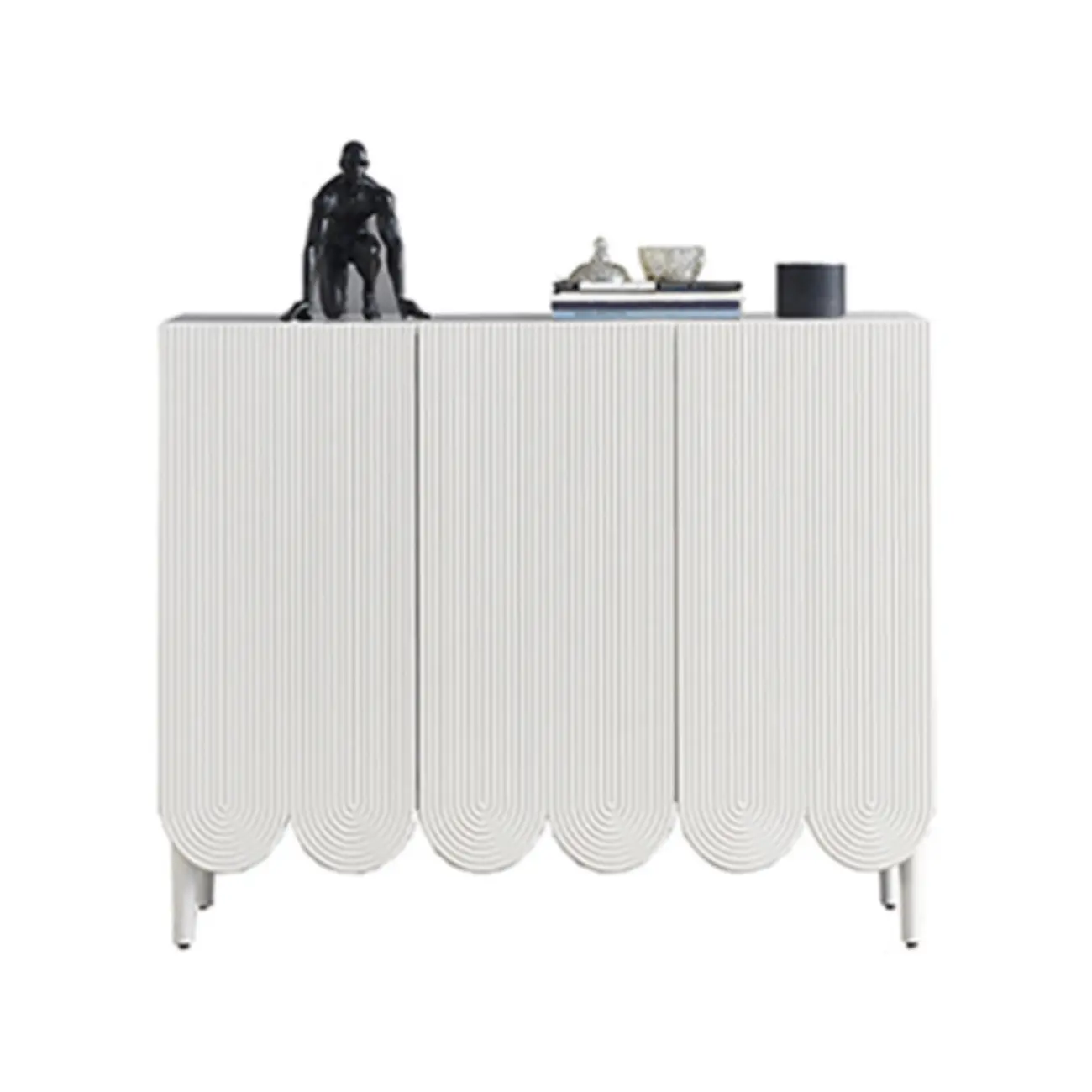 Modern White Wood Scalloped Adjustable Shelves Cabinet