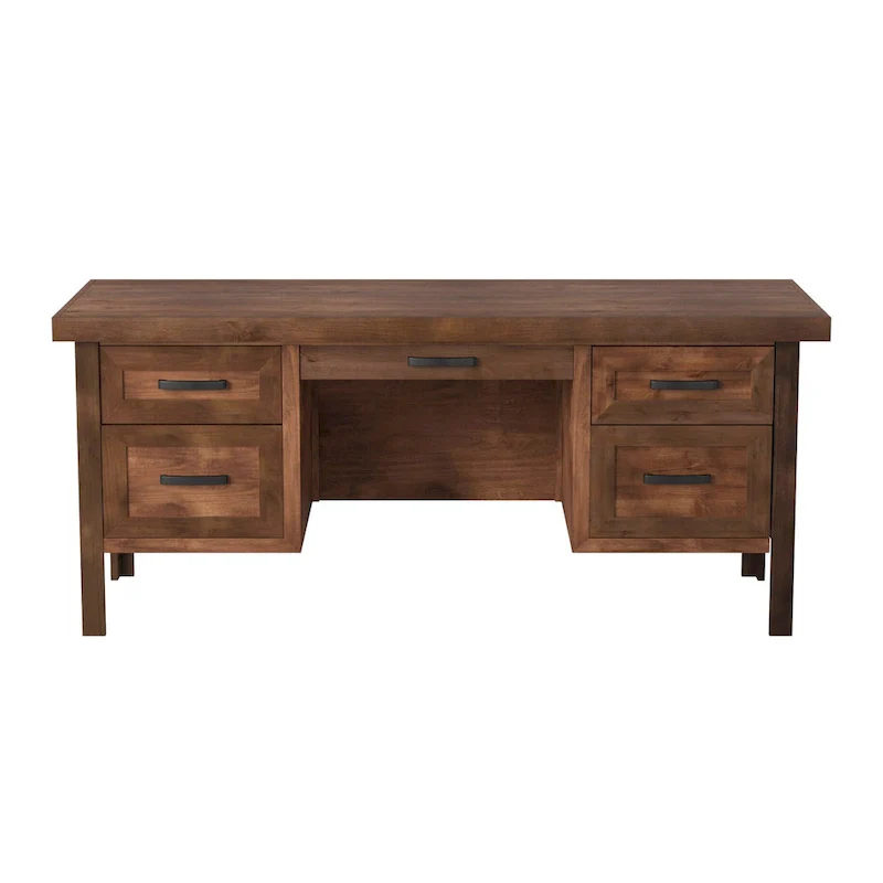 Bridgevine Home Sausalito 71 inch Executive Desk, No Assembly Required, Whiskey Finish