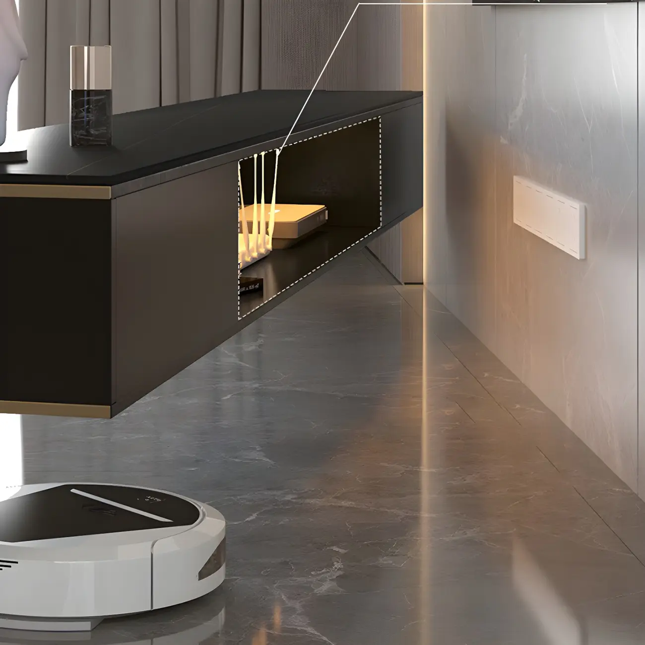 Long Stone 2 Drawers Floating Mount TV Stand Black