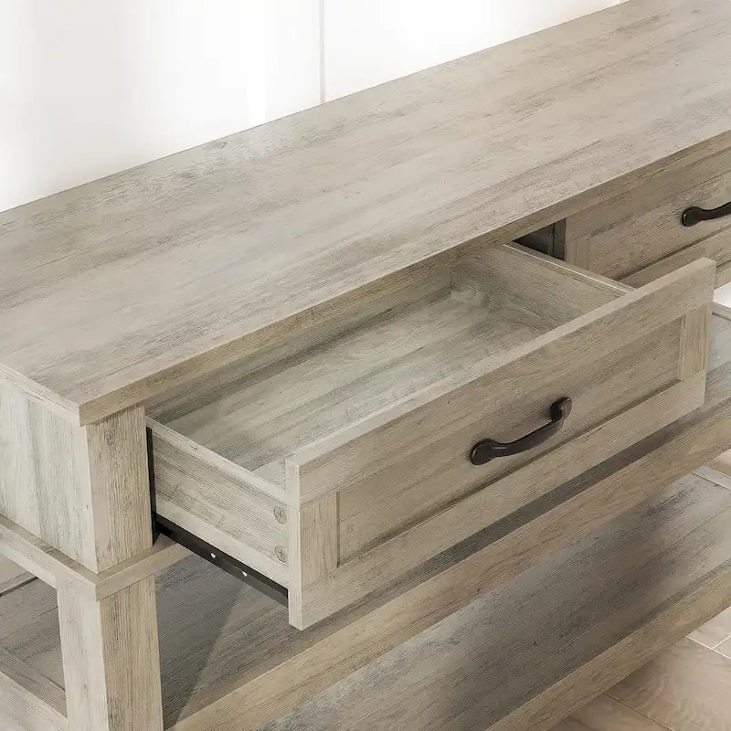 Farmhouse Console Table, Rustic Entryway Table with 2 Drawers and 2 Shelves, Wood Sofa Table Entryway Desk