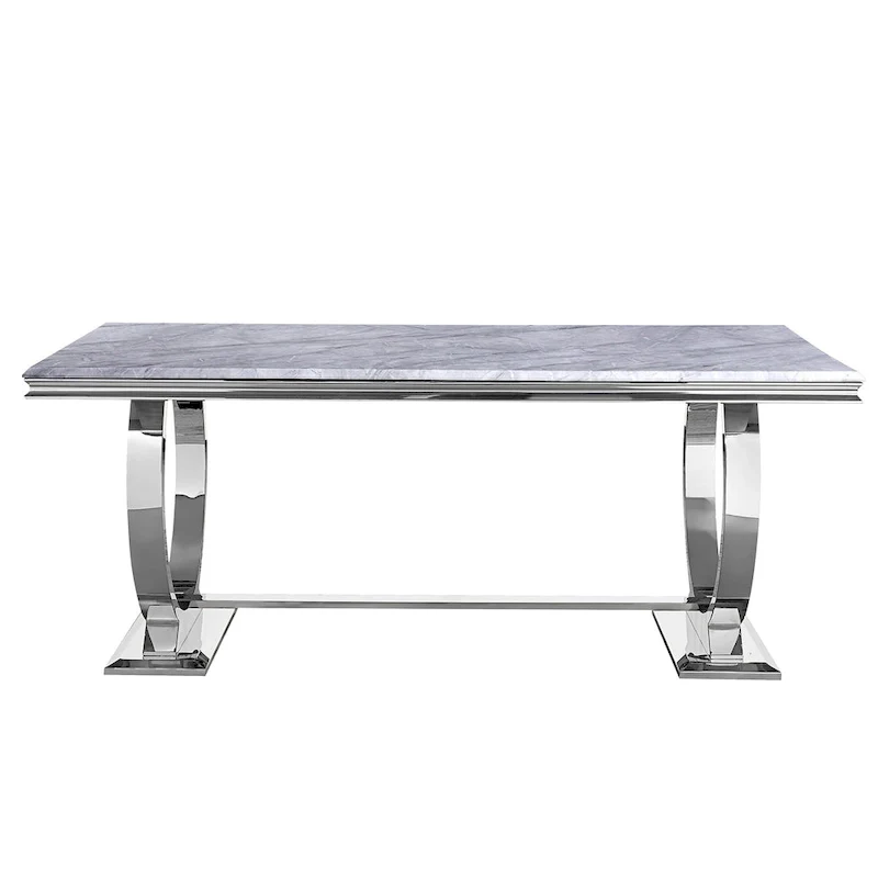 Modern Dining Room Table with Stainless Steel Metal U-Base
