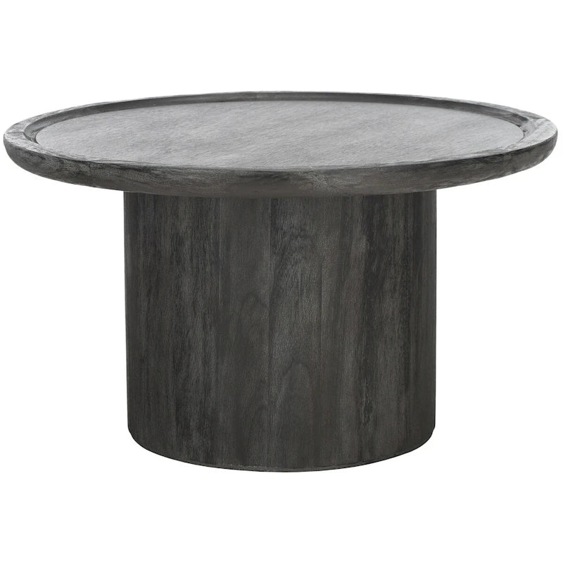 Round Pedestal Coffee Table – Natural / Dark Oak / Black / Black & White Wash, Farmhouse Style