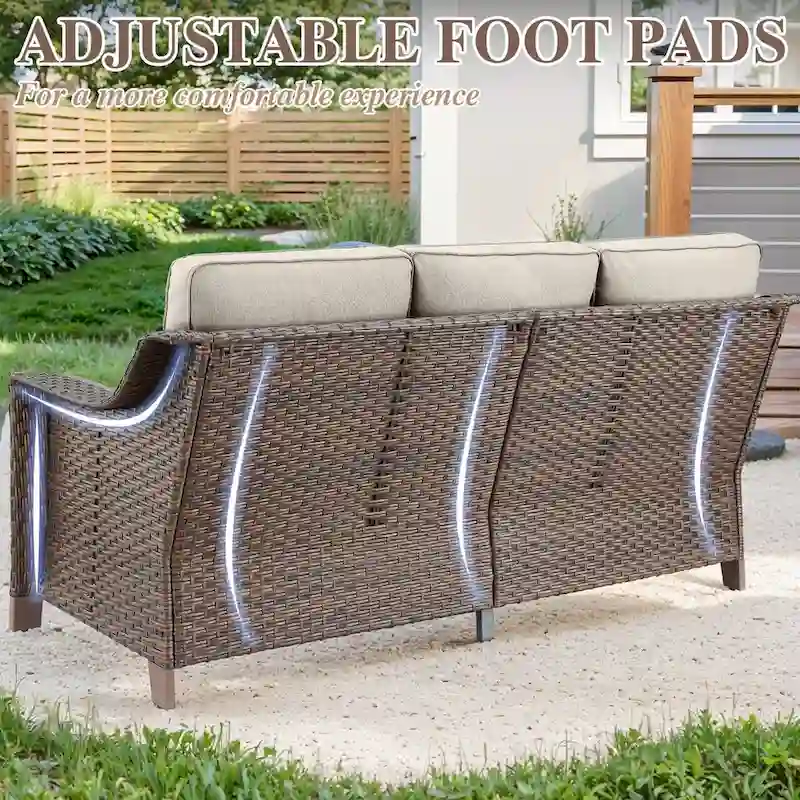 6 Pieces Wicker Sofa with Rocking Chair, Ottoman, Table - Brown