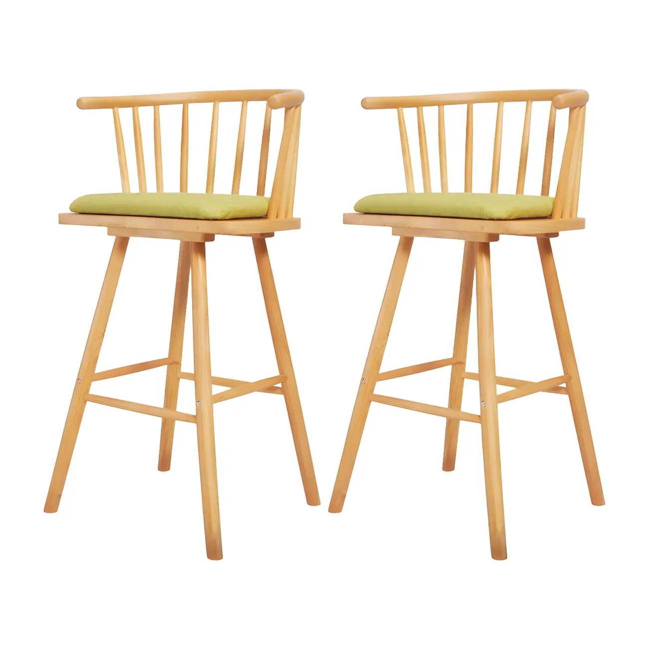 Traditional Wooden Low Back Bar Stool with Cushioned Seat