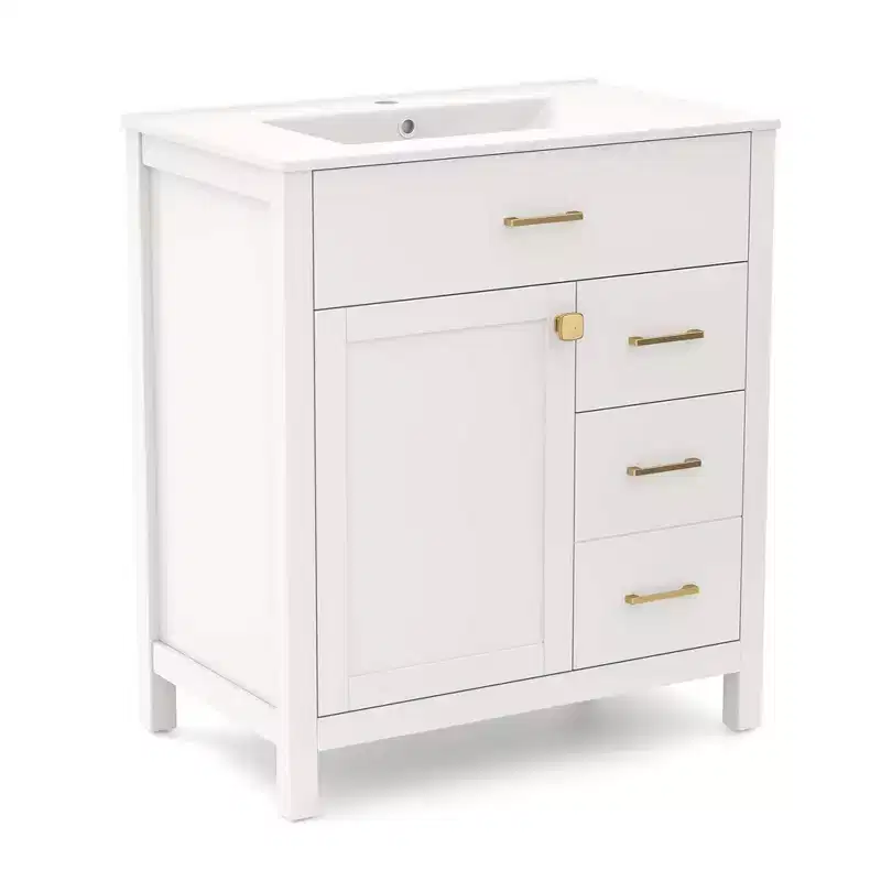 Costway 30 Bathroom Vanity with Sink 2 Drawers 1 Door 1 Flip-out Drawer Solid Wood Legs