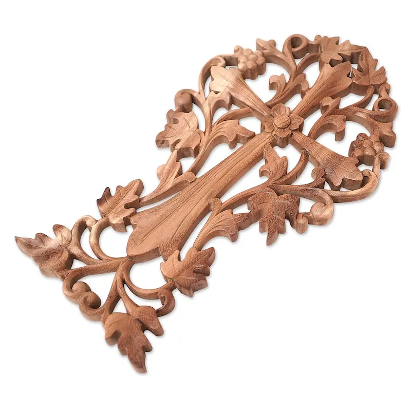 Novica Handmade Abundance Prayer Wood Relief Panel