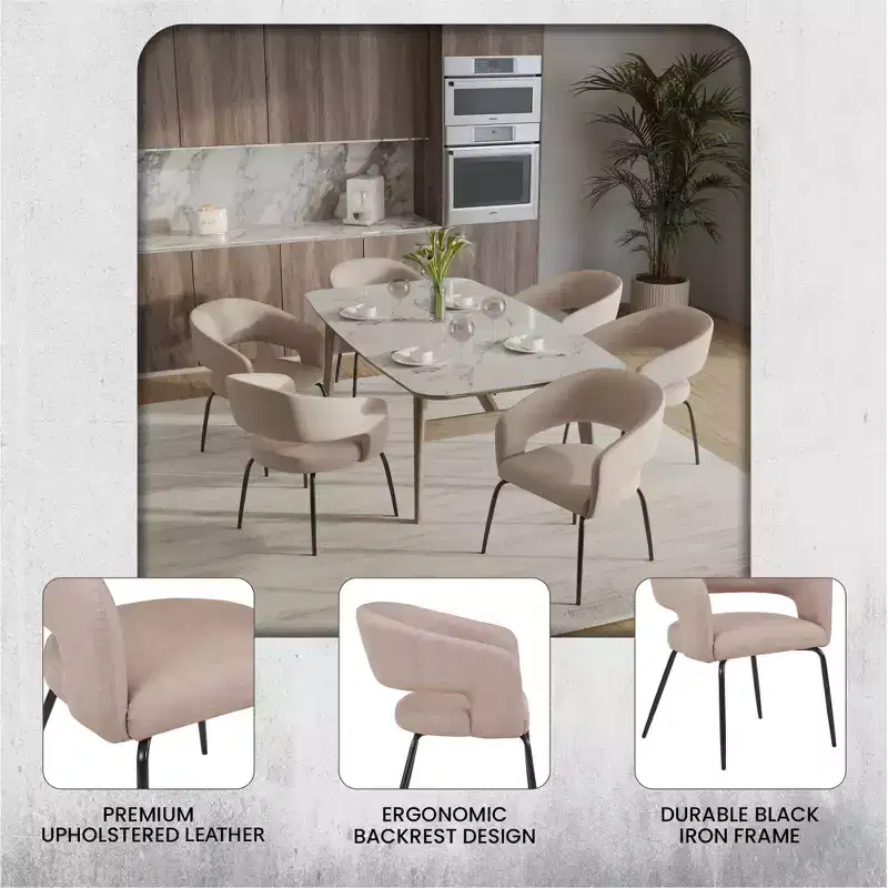 LeisureMod Dining Chair Upholstered in Velvet/Leather with Open Curved Backrest and Powder-Coated Iron Legs Gavin Collection Set of 2