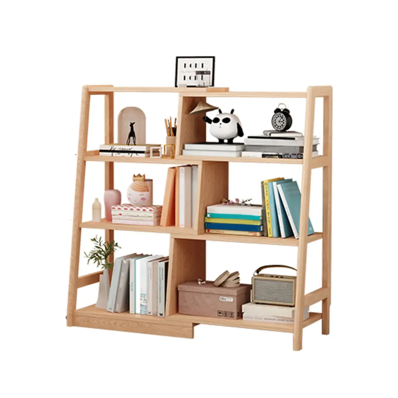5-Tier Walnut Wooden Open Ladder Bookshelf